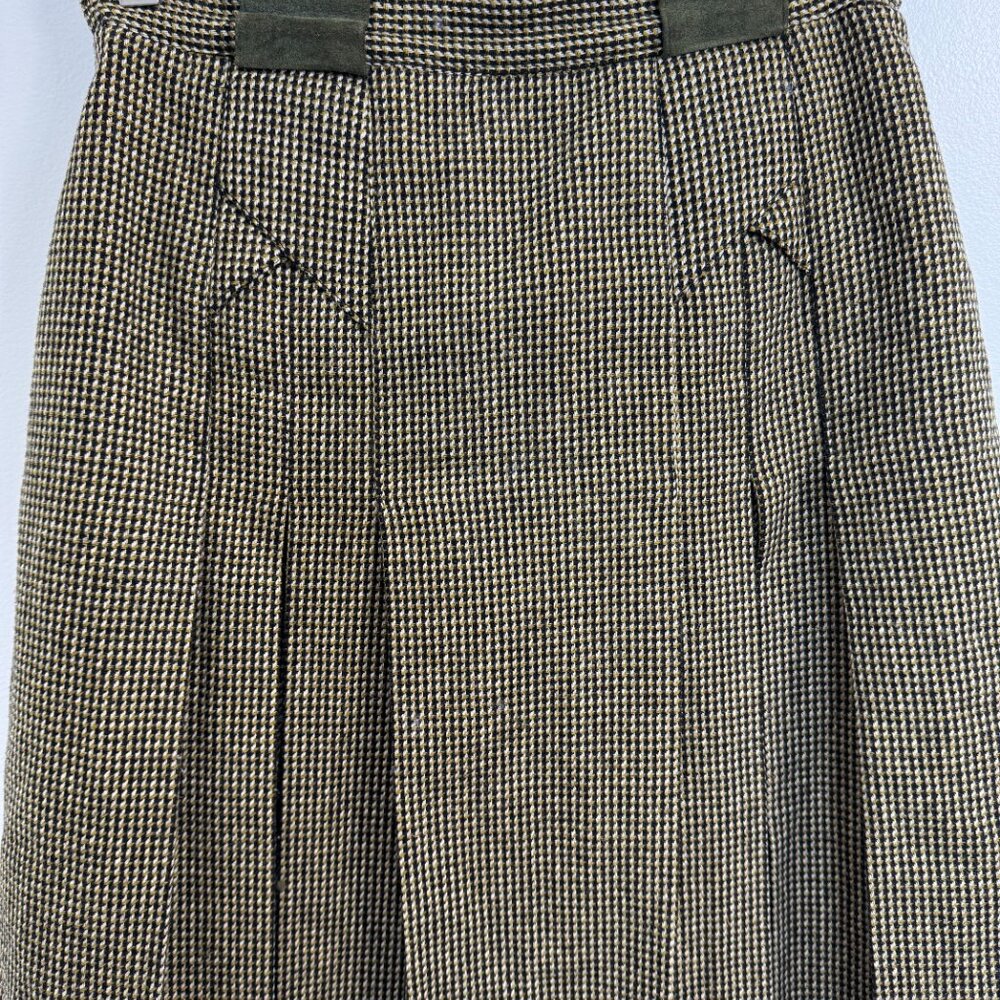 Vintage PROPORTION PETITES Pleated Houndstooth Midi Wool Skirt - Size S - Picture 2 of 11